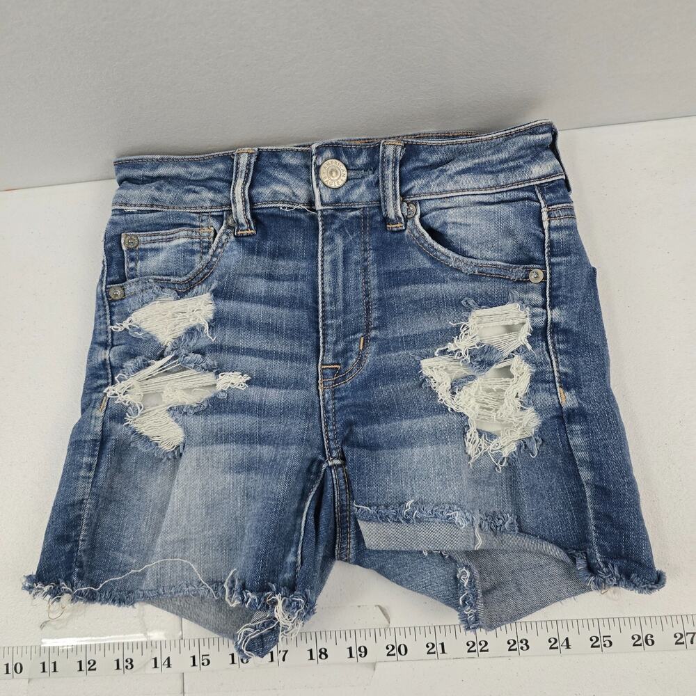 American Eagle hi rise shortie shorts next level stretch 0 womens‎ blue 5427